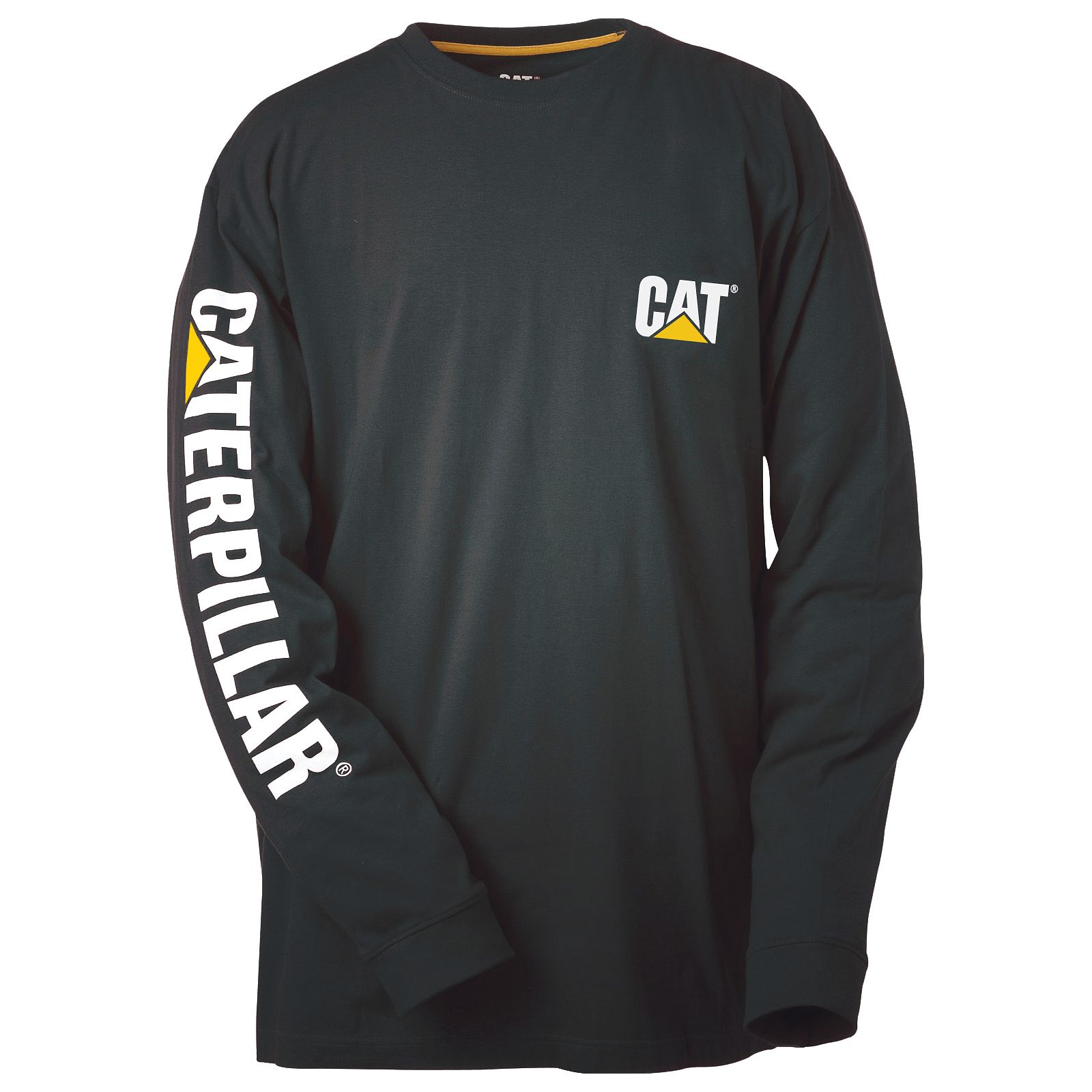 Caterpillar Trademark Banner Long Sleeve Philippines - Mens T-Shirts - Black 38475GKVS